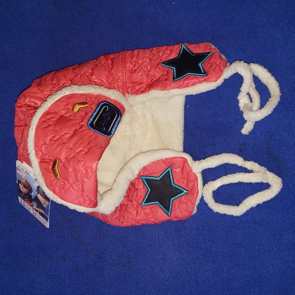 Winter Hat w Ear Flaps Red Ivory